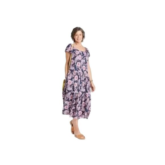 Knox Rose NWOT Blue Lavender Peasant Bohemian Floral Maxi Dress Size M - Picture 4 of 9